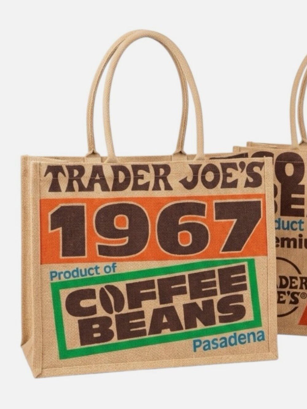 NWT Trader Joe’s 1967 Coffee Beans Jute Tote Bag Pasadena Limited Edition